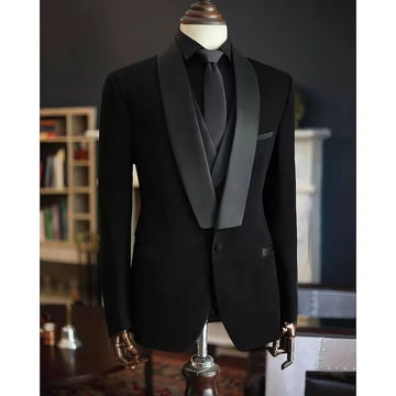 Aidase Black Men's Suits Shawl Lapel Single Breasted One-Button Elegant 3 Piece Jacket Pants Vest Slim Fit Formal Party Business Blazer aidase-shop